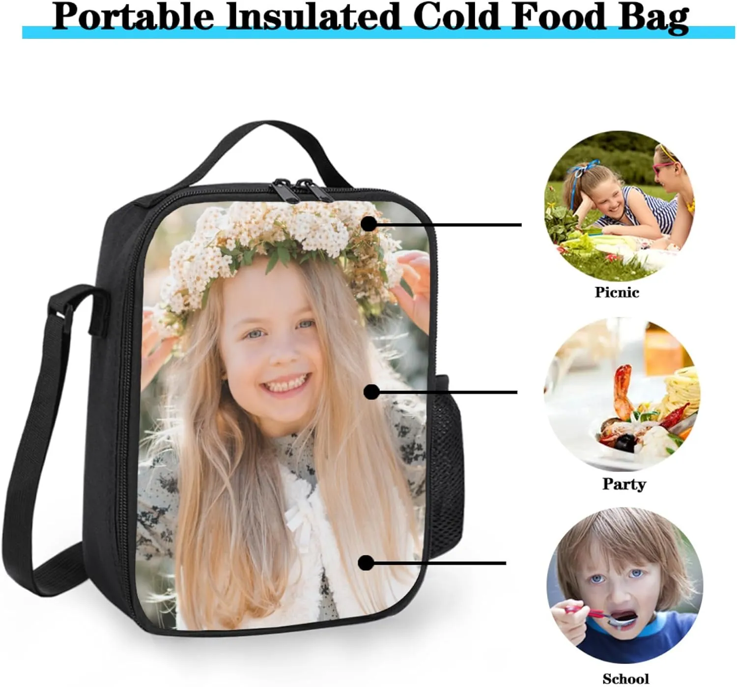 Custom Backpack and Lunch Bag Set Personalized School Backpack Design Your Own Photo Text Logo, Customized Reusable Insulated Lunch Tote Bag for Kids Men Women School Work Travel