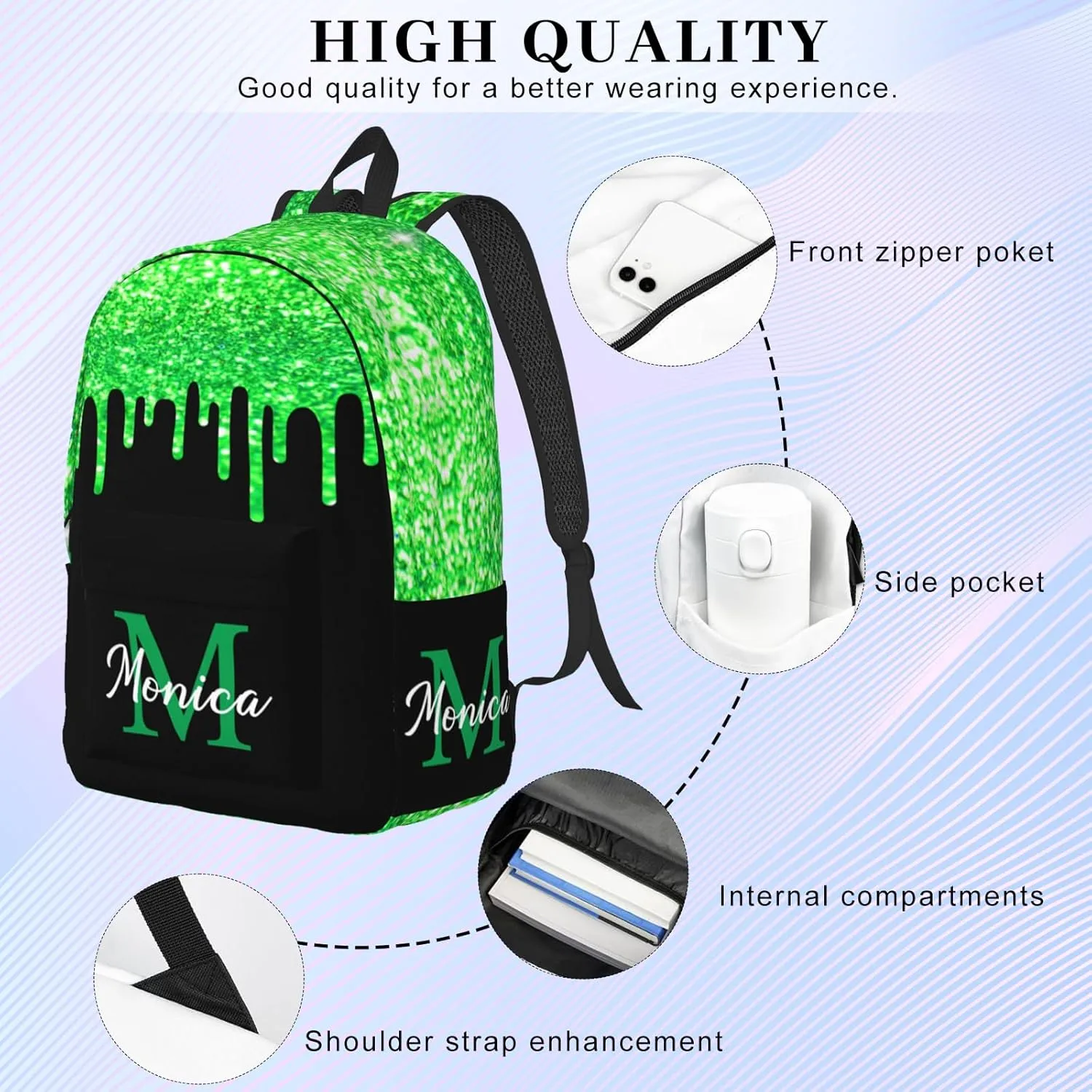 Custom Backpack for Girls Kids, Personalized Bookbag with Name, Customized Casual Unisex Daypack Bags for School Travel Work