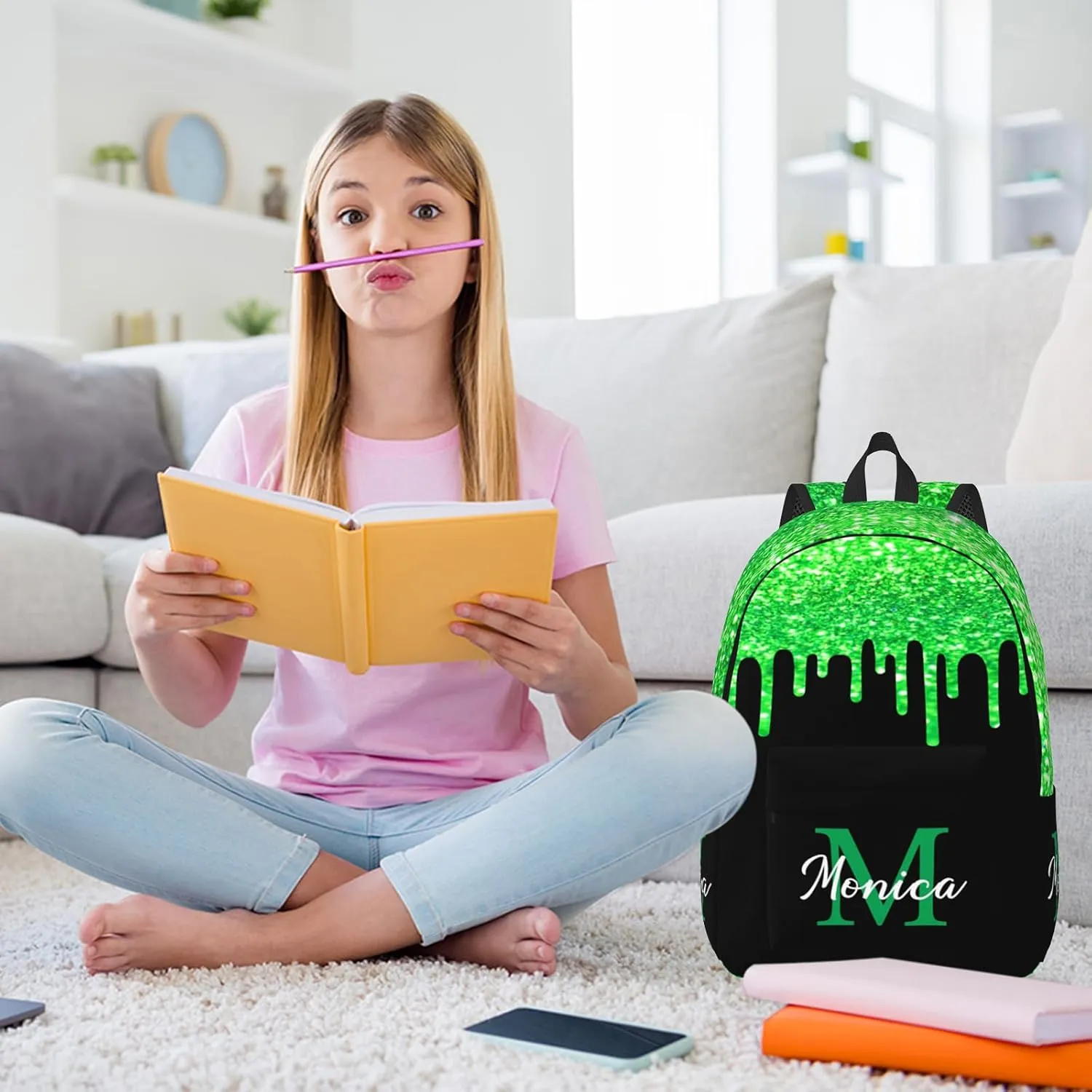 Custom Backpack for Girls Kids, Personalized Bookbag with Name, Customized Casual Unisex Daypack Bags for School Travel Work