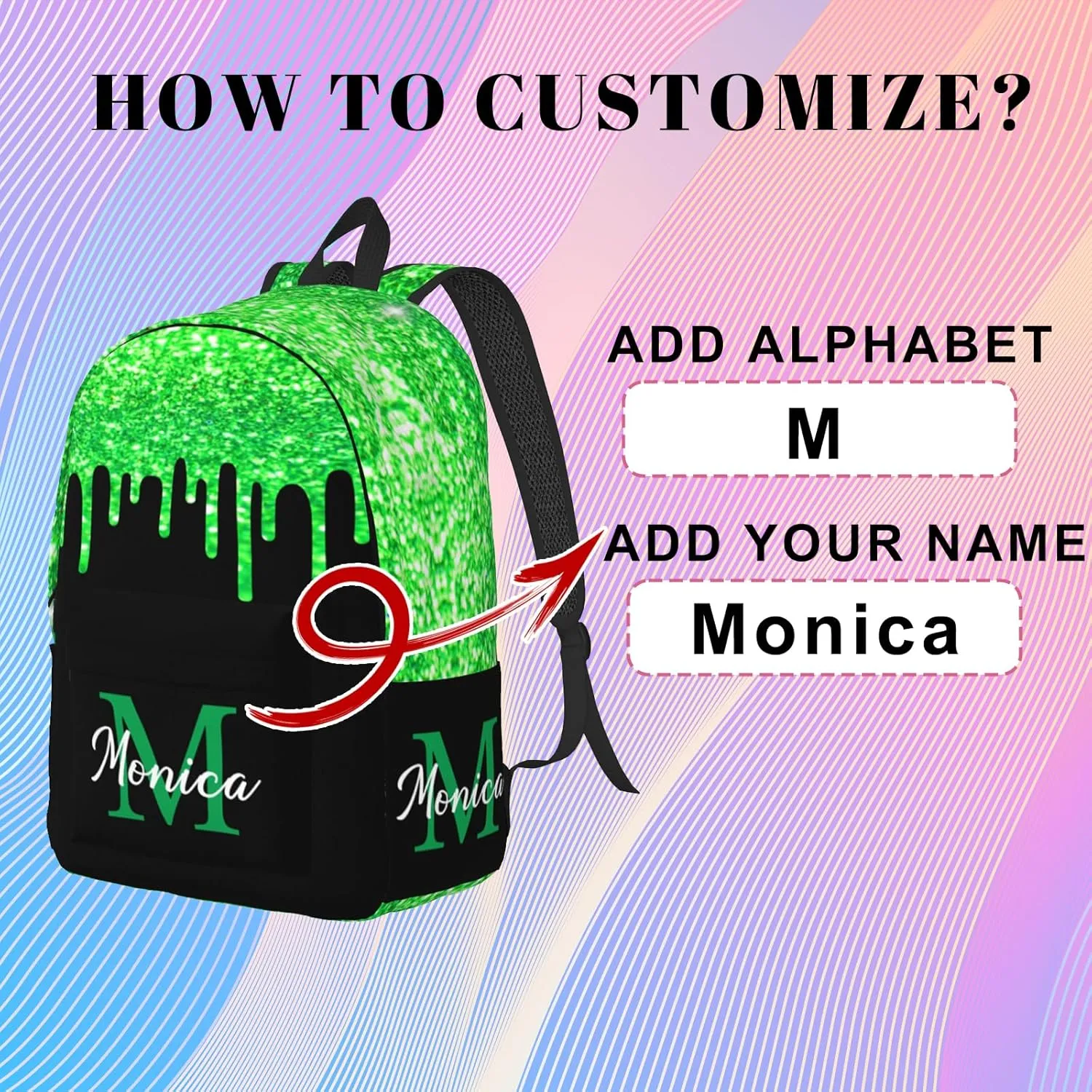 Custom Backpack for Girls Kids, Personalized Bookbag with Name, Customized Casual Unisex Daypack Bags for School Travel Work