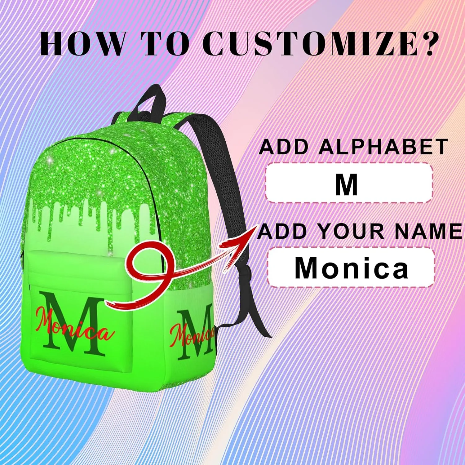 Custom Backpack for Girls Kids, Personalized Bookbag with Name, Customized Casual Unisex Daypack Bags for School Travel Work
