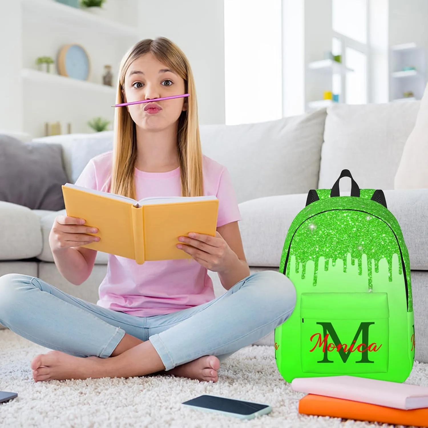 Custom Backpack for Girls Kids, Personalized Bookbag with Name, Customized Casual Unisex Daypack Bags for School Travel Work