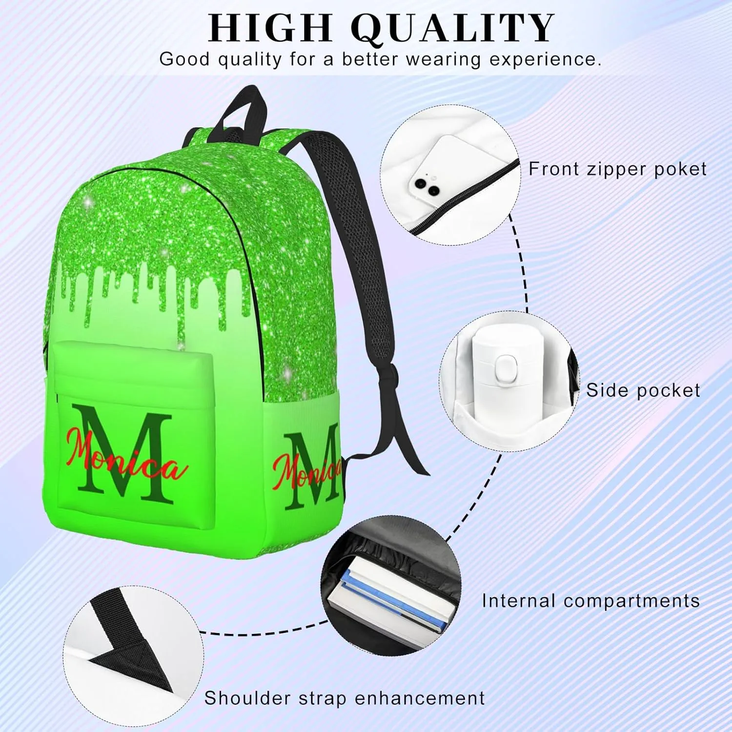 Custom Backpack for Girls Kids, Personalized Bookbag with Name, Customized Casual Unisex Daypack Bags for School Travel Work