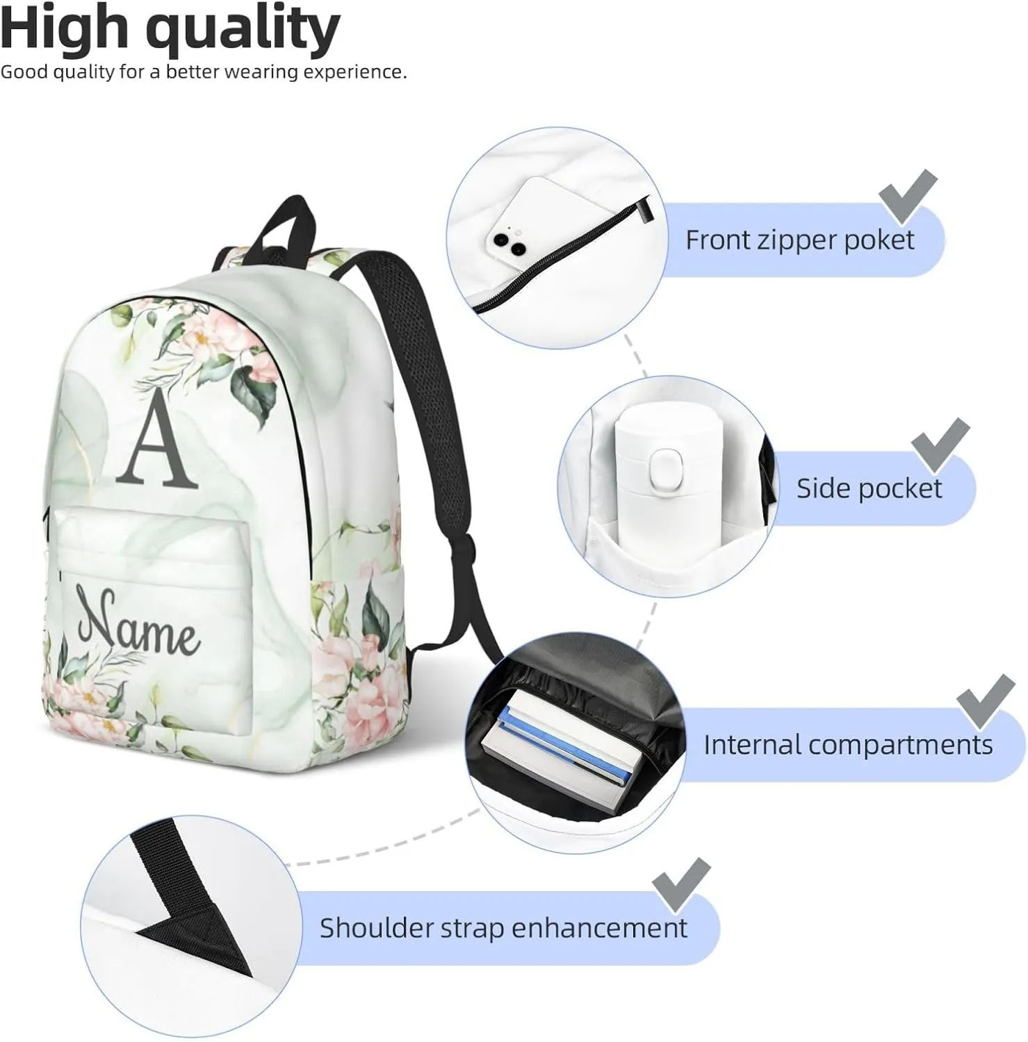 Custom Backpack for Men Women, Personalized Backpack with Name, Customized Casual Backpacks Gifts for Picnic Travel Camping Work 16in
