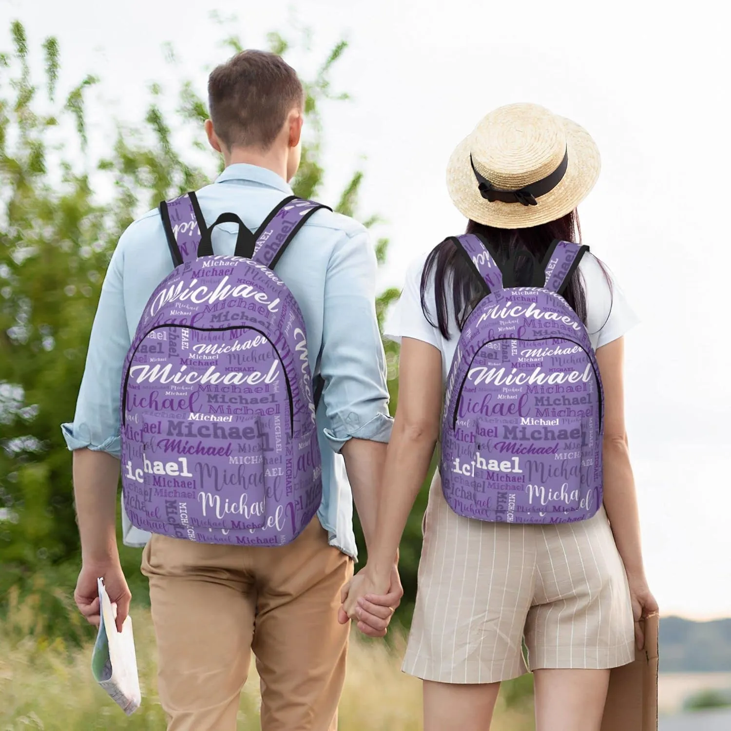 Custom Backpack with Name, Personalized Nmae School Backpack for Boys Girls, Customized 17Inch Student Bookbag with Lunch Bag Pencil Case for Travel, Work and School