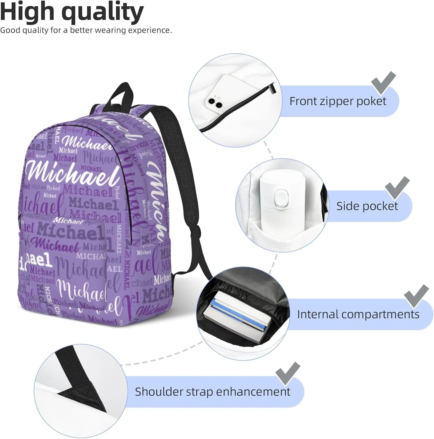 Custom Backpack with Name, Personalized Nmae School Backpack for Boys Girls, Customized 17Inch Student Bookbag with Lunch Bag Pencil Case for Travel, Work and School