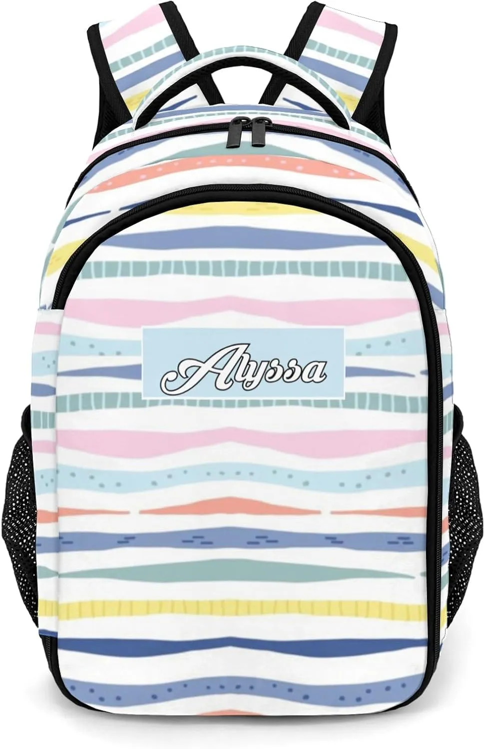 Custom Backpack with Name Rainbow Stripes Personalized Waterproof Laptop Bag Casual Bag Daypack for Travel