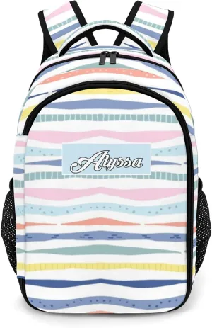 Custom Backpack with Name Rainbow Stripes Personalized Waterproof Laptop Bag Casual Bag Daypack for Travel