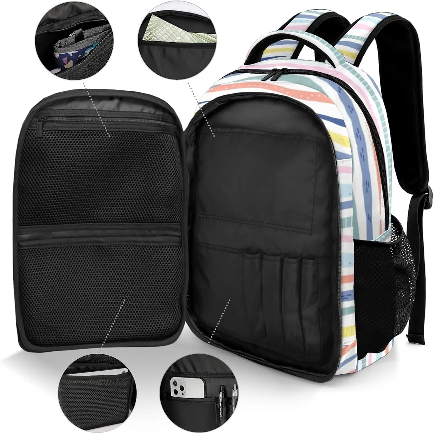 Custom Backpack with Name Rainbow Stripes Personalized Waterproof Laptop Bag Casual Bag Daypack for Travel