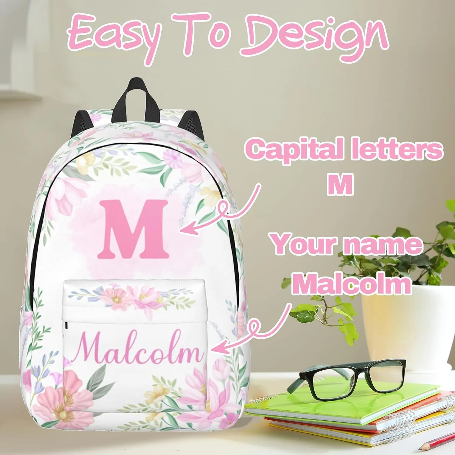Custom Backpacks with Name for Boys Girls, Personalized Name School Backpack for Kids Teens Adults, Customized Bookbag with Shoulder Strap for School Picnic Travel