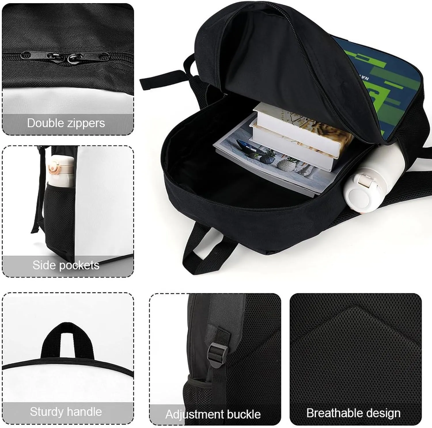 Custom Seattle Backpack Personalized Name Number 17 Inch Laptop Shoulder Bag Fan Gift for Boy Girl Men Women