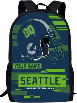 Custom Seattle Backpack Personalized Name Number 17 Inch Laptop Shoulder Bag Fan Gift for Boy Girl Men Women
