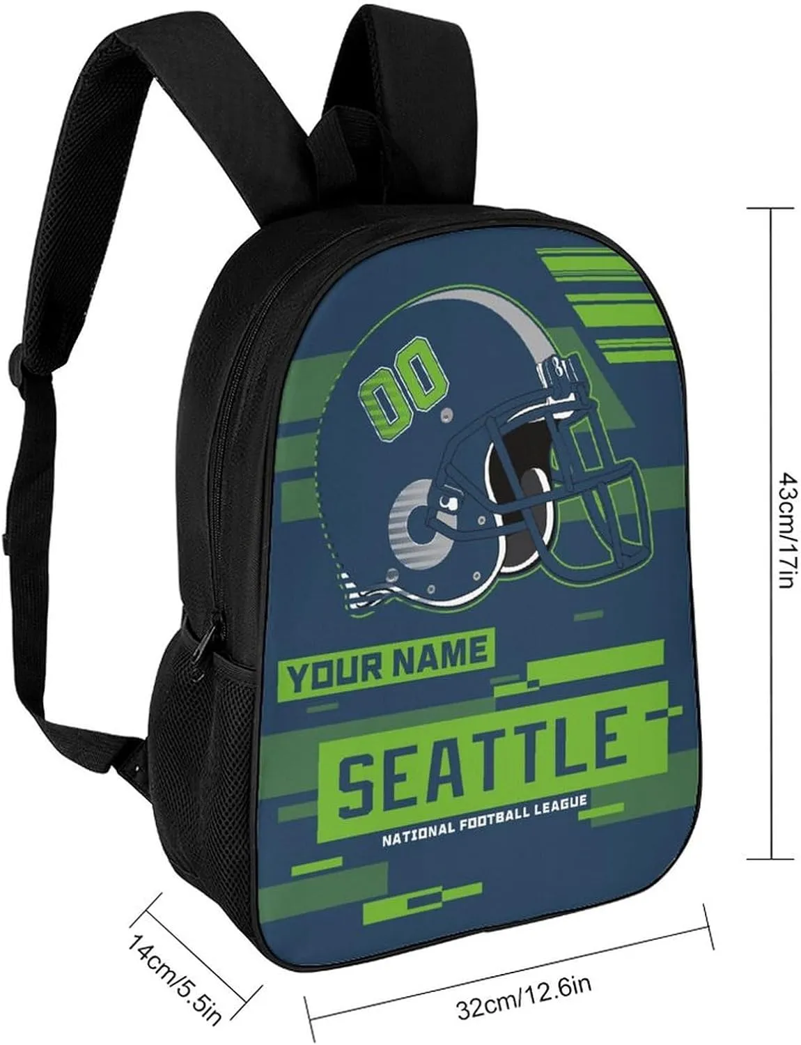 Custom Seattle Backpack Personalized Name Number 17 Inch Laptop Shoulder Bag Fan Gift for Boy Girl Men Women