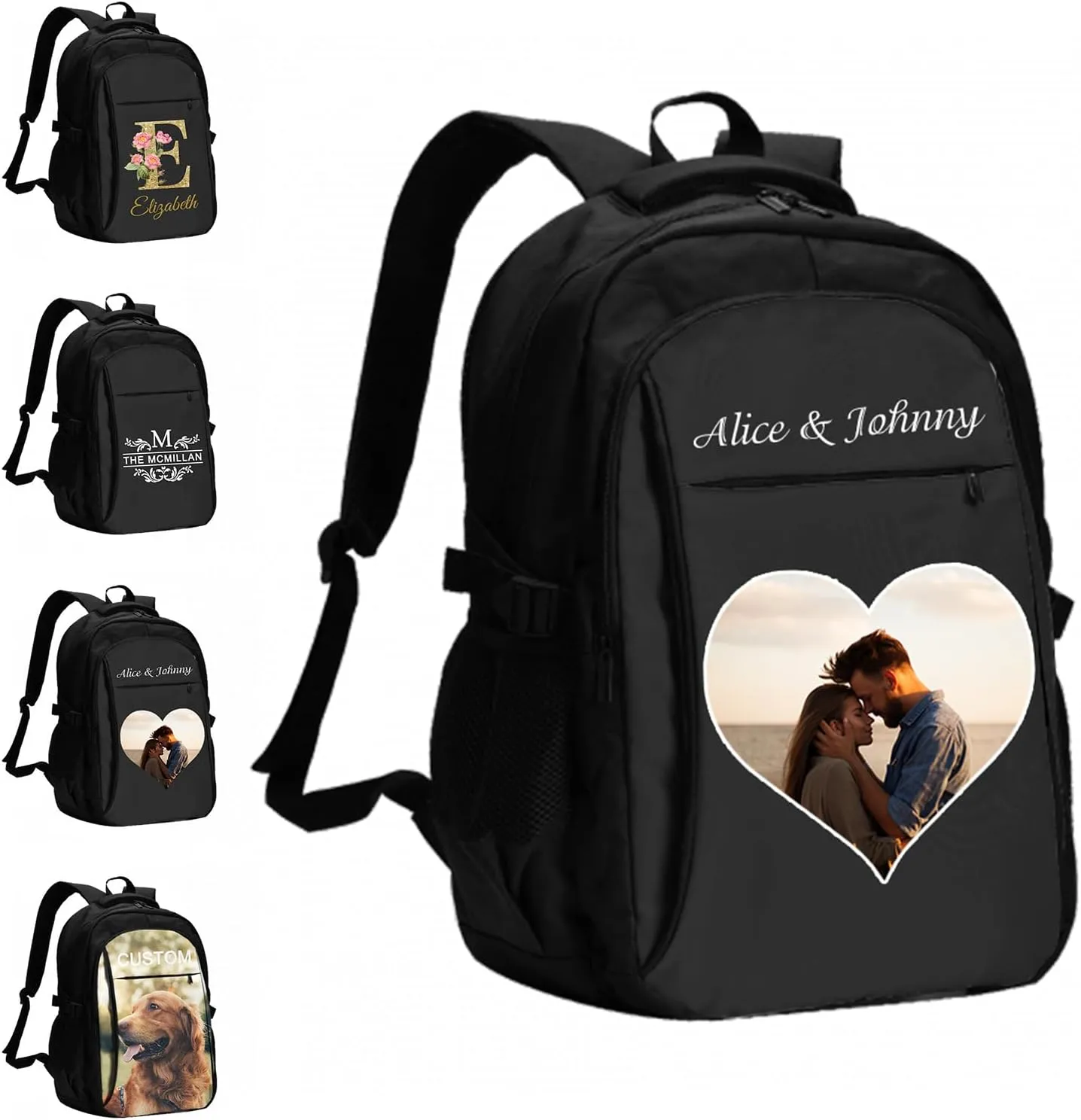 Custom Travel Laptop Backpack Personalized Name bags with Photo Customized Computer USB Bags for Women Men Heart