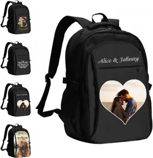 Custom Travel Laptop Backpack Personalized Name bags with Photo Customized Computer USB Bags for Women Men Heart