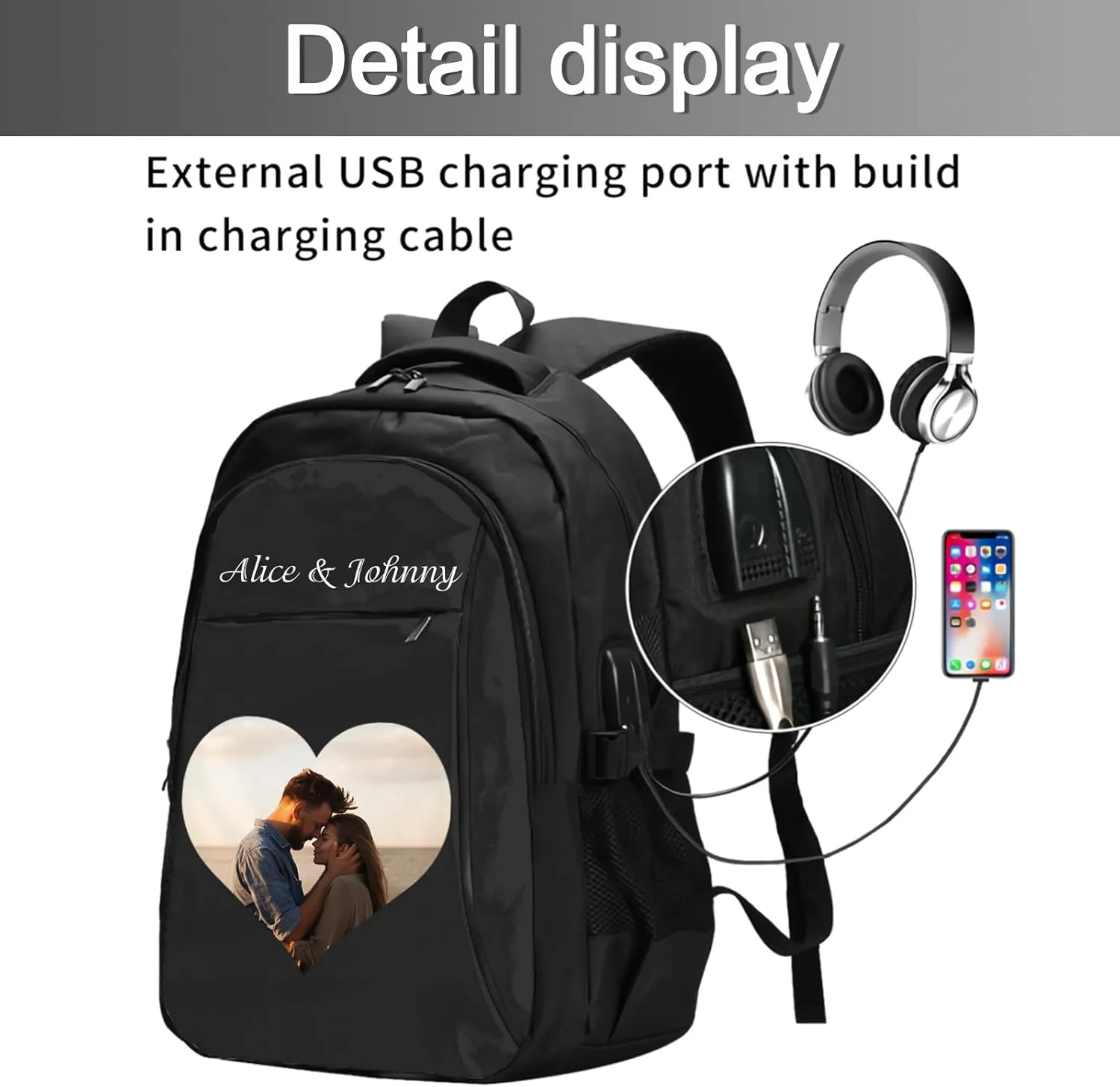 Custom Travel Laptop Backpack Personalized Name bags with Photo Customized Computer USB Bags for Women Men Style