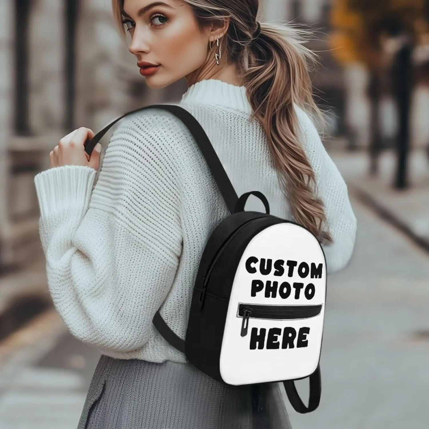 Customized Women's Mini Backpack Purse Lightweight Small Backpack Canvas Daypack with Front Pocket Personalized Casual Bag for Travel Office