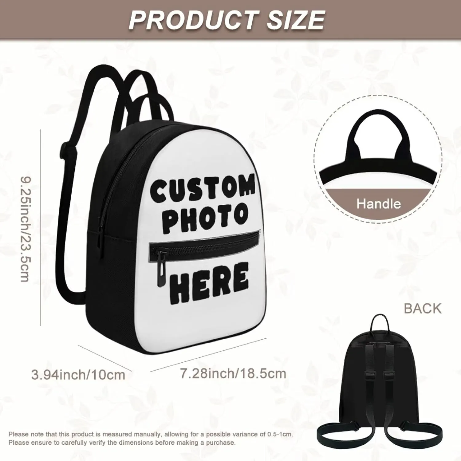 Customized Women's Mini Backpack Purse Lightweight Small Backpack Canvas Daypack with Front Pocket Personalized Casual Bag for Travel Office