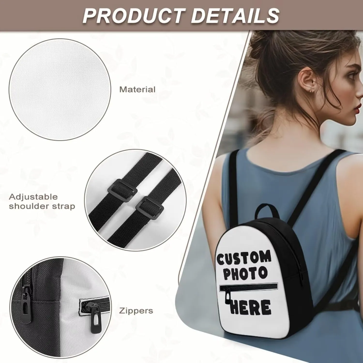 Customized Women's Mini Backpack Purse Lightweight Small Backpack Canvas Daypack with Front Pocket Personalized Casual Bag for Travel Office