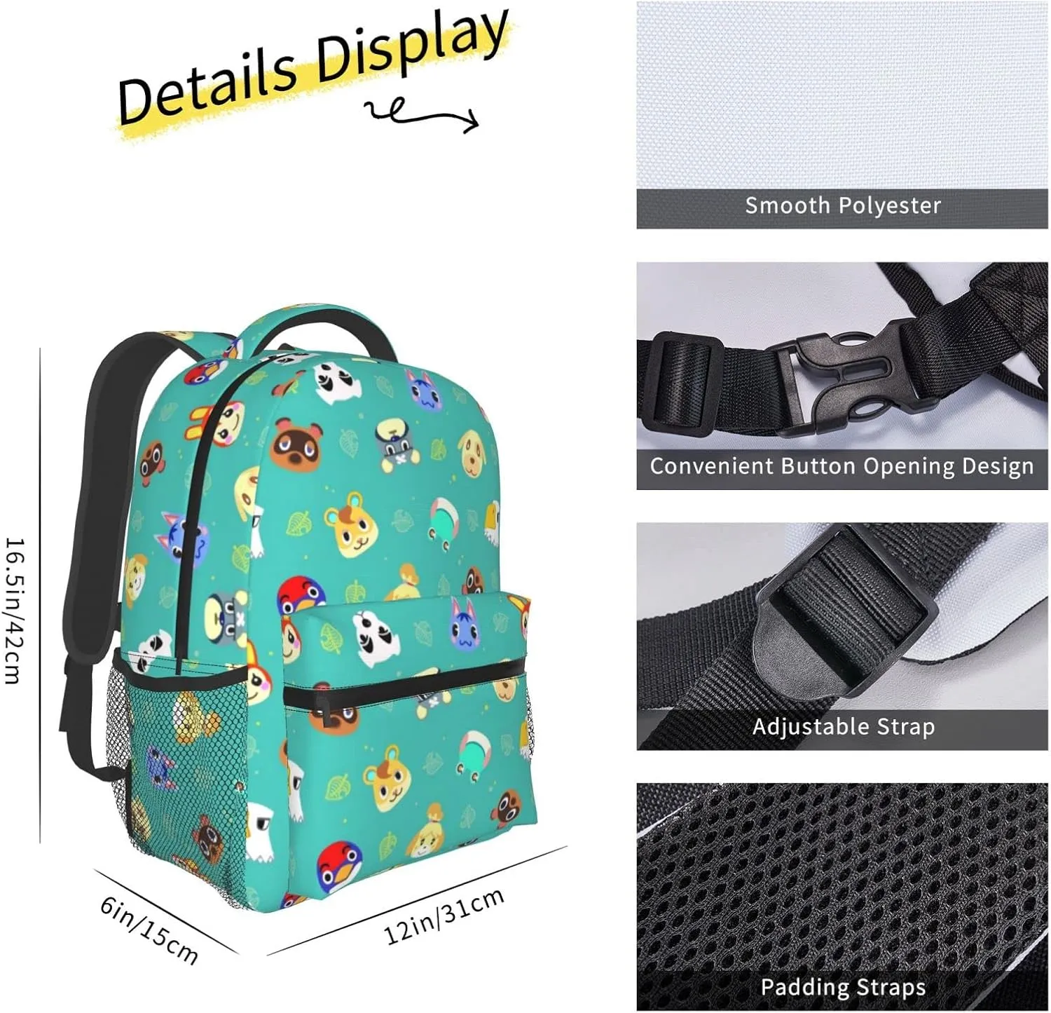 Cute Animal Laptop Backpack Girls Boys Bookbag Preschool Large Daypack Cute Fashion Casual Travel Bag For With Chest Strap Multi-Pocket One Size