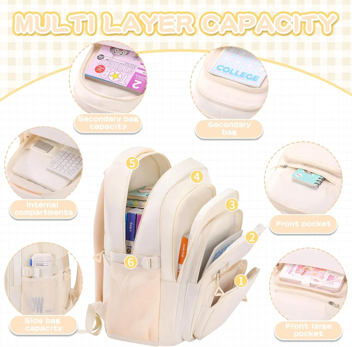 Cute Backpack for School Girls Aesthetic Backpack Women College Bookbag Large Students Laptop Bag Travel Casual Daypack