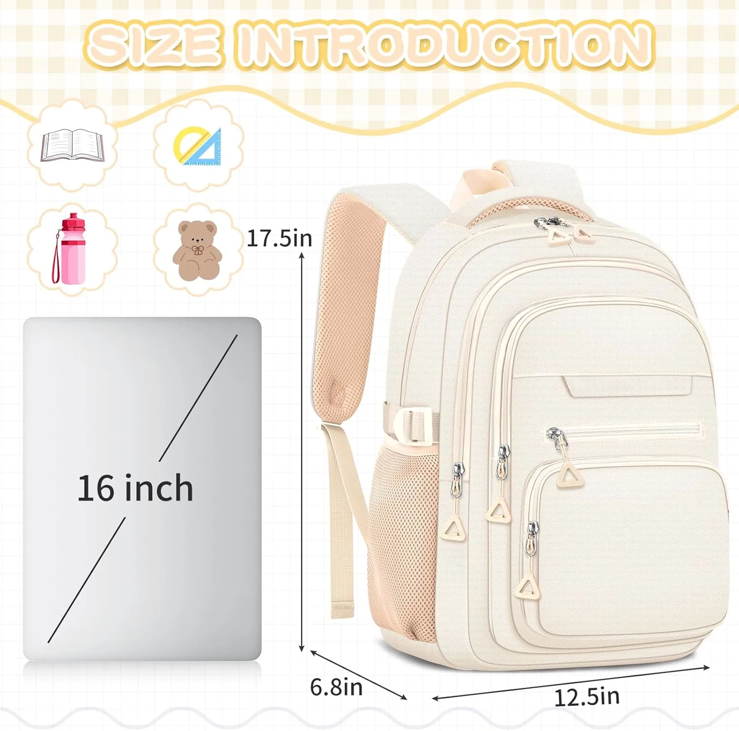 Cute Backpack for School Girls Aesthetic Backpack Women College Bookbag Large Students Laptop Bag Travel Casual Daypack