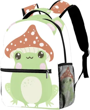 Cute Frog with Mushroom Hat Casual School Backpack for Teen Girls Boys, Shoulder Bag for Men Women