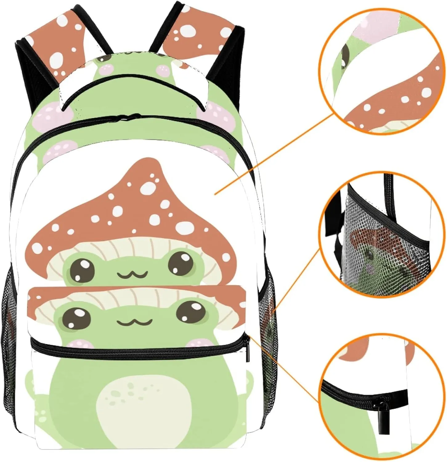 Cute Frog with Mushroom Hat Casual School Backpack for Teen Girls Boys, Shoulder Bag for Men Women
