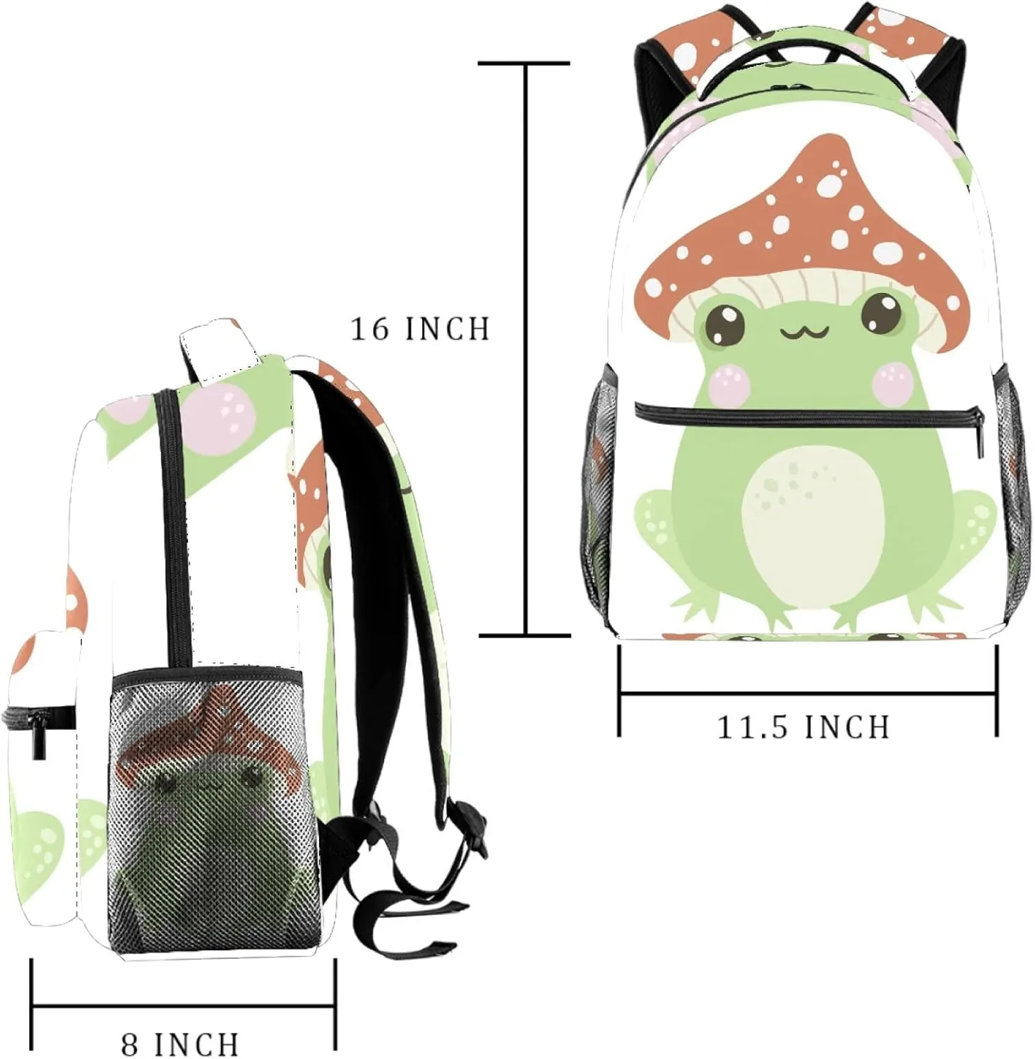 Cute Frog with Mushroom Hat Casual School Backpack for Teen Girls Boys, Shoulder Bag for Men Women