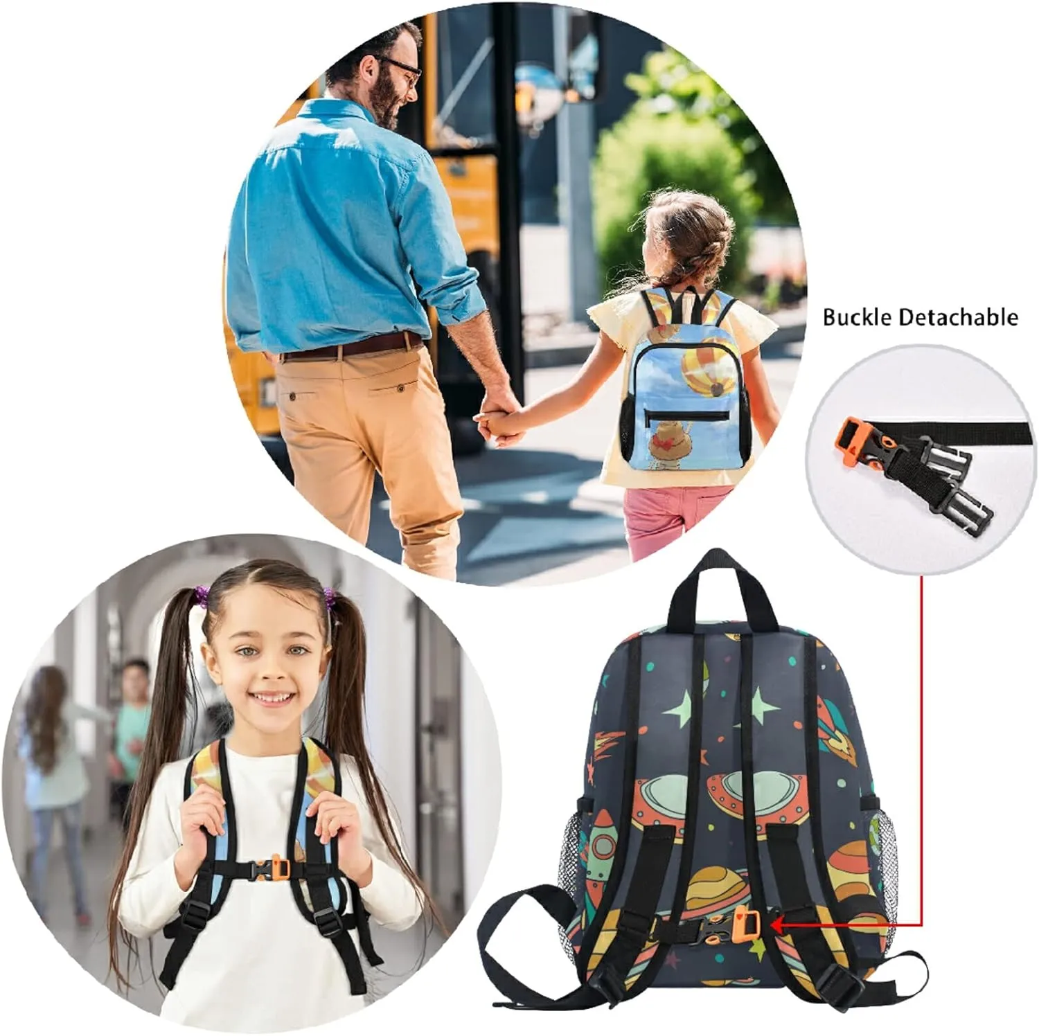 Cute Kid's Toddler Backpack Cartoon Universe Ufo Planet Rocket Schoolbag for Boys Girls,Kindergarten Children Bag Preschool Bag with Chest Clip 20241193