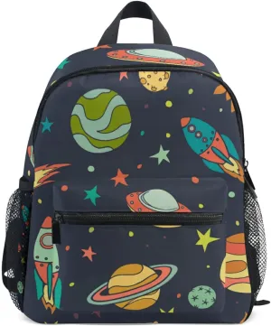 Cute Kid's Toddler Backpack Cartoon Universe Ufo Planet Rocket Schoolbag for Boys Girls,Kindergarten Children Bag Preschool Bag with Chest Clip 20241193