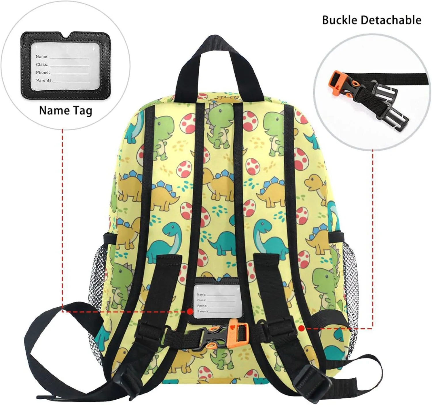 Cute Little Dinosaurs Toddler Backpack Light Travel Backpacks with Chest Strap and Whistle Mini Schoolbag Travel Bag for 3-8 Boys Girls