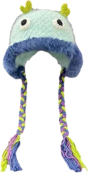 Cute Novelty Cartoon Fuzzy Bucket Hats for Women Girls Windproof Faux Fur Trim Braided Drawstring Winter Warm Earflaps Caps
