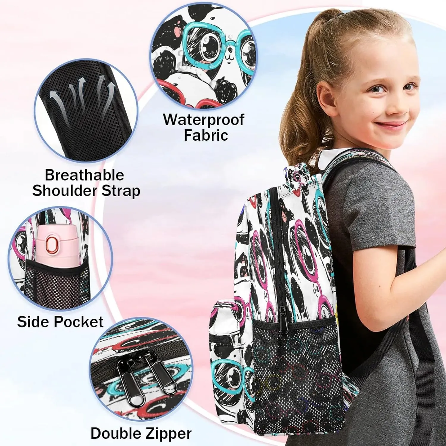 Cute Panda School Backpack for Teen Boys Girls Student Bookbag Animal Laptop Backpack Casual Travel Daypack Computer Bag Schoolbag for Women Teens Teenager Kids College Work Fits 14 Inches Notebook
