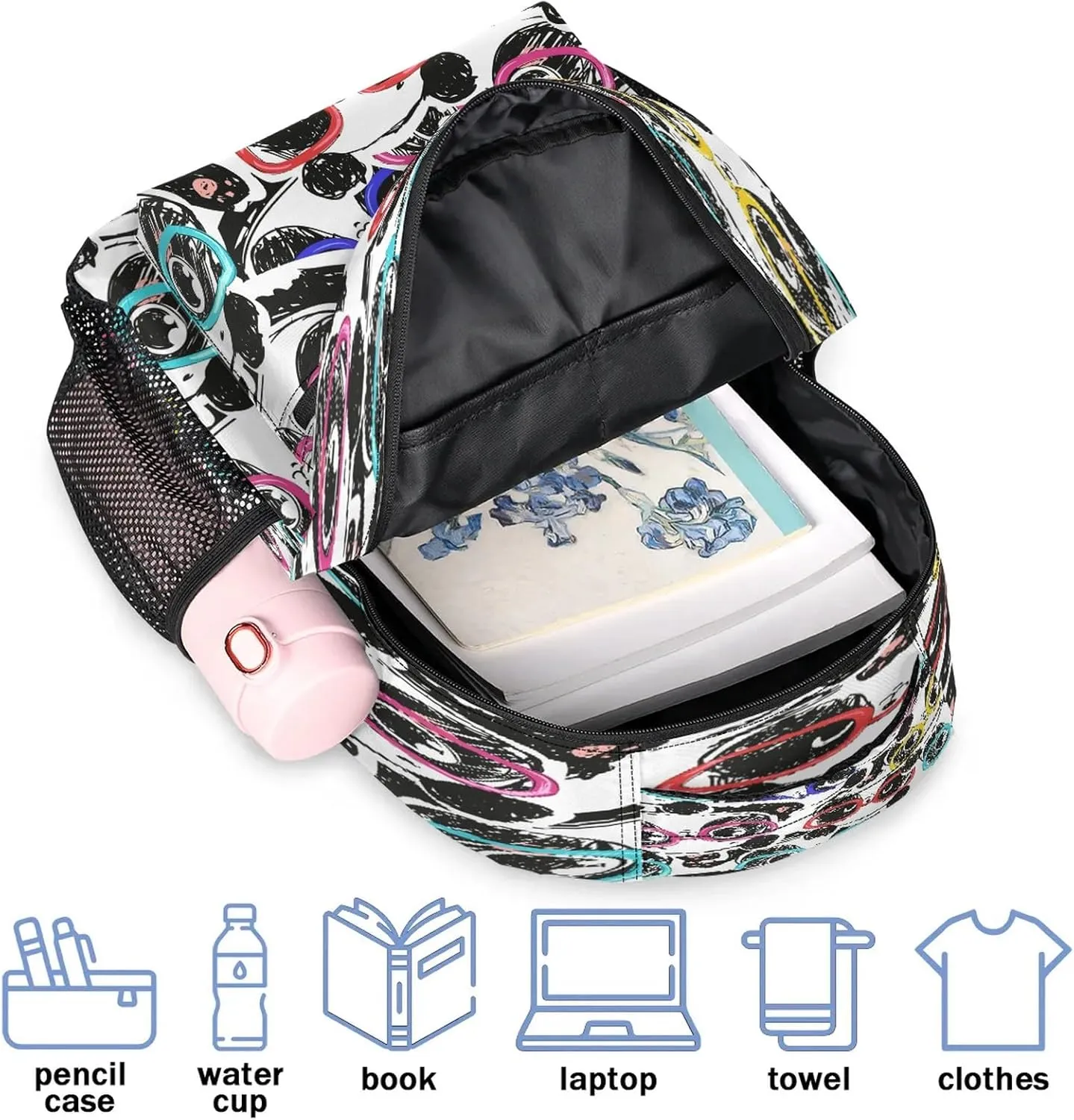 Cute Panda School Backpack for Teen Boys Girls Student Bookbag Animal Laptop Backpack Casual Travel Daypack Computer Bag Schoolbag for Women Teens Teenager Kids College Work Fits 14 Inches Notebook