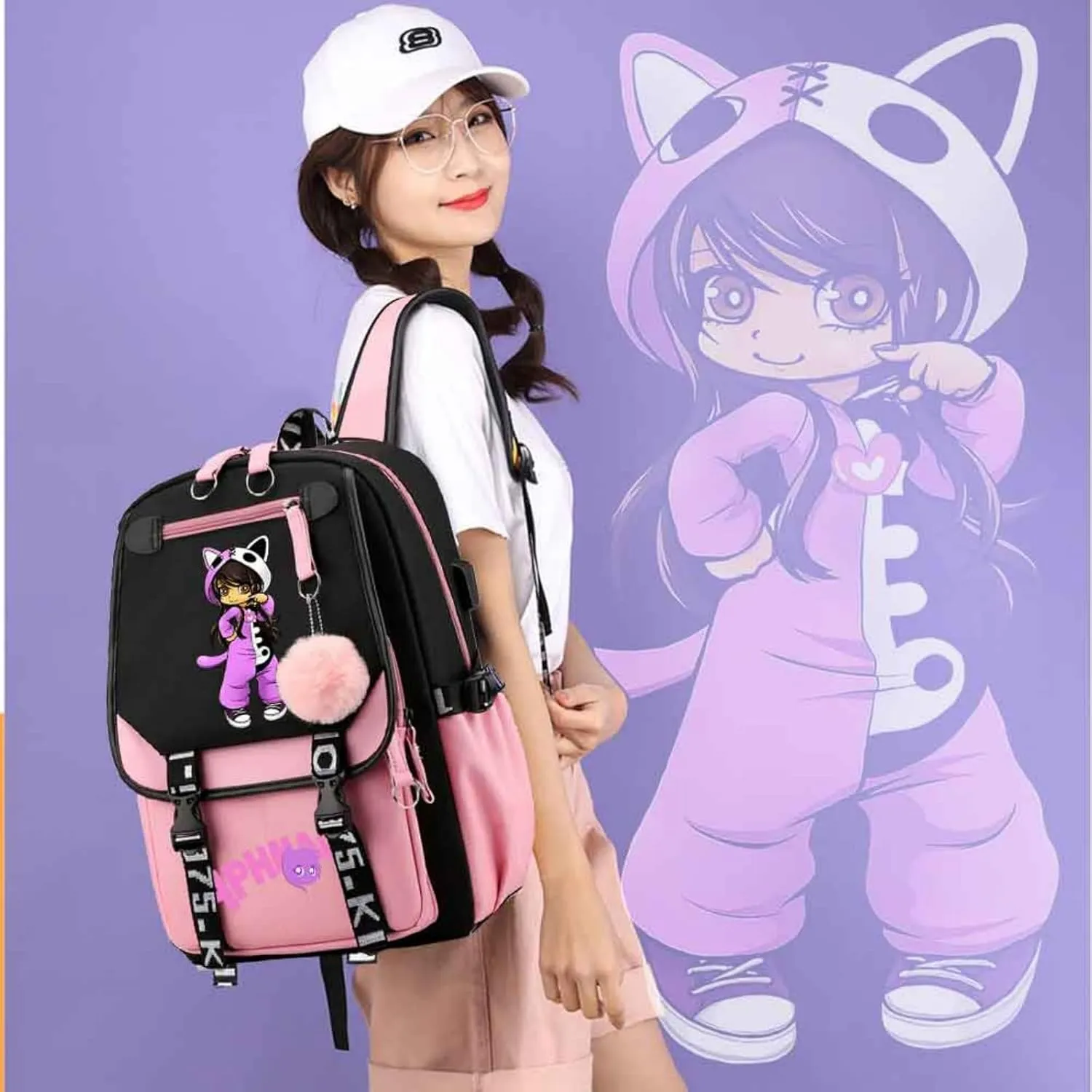 Cute School Backpack for Girls Kawaii Travel Laptop Bookbag School Bags Cartoon 18 Inch Child Kids Backpacks Pink