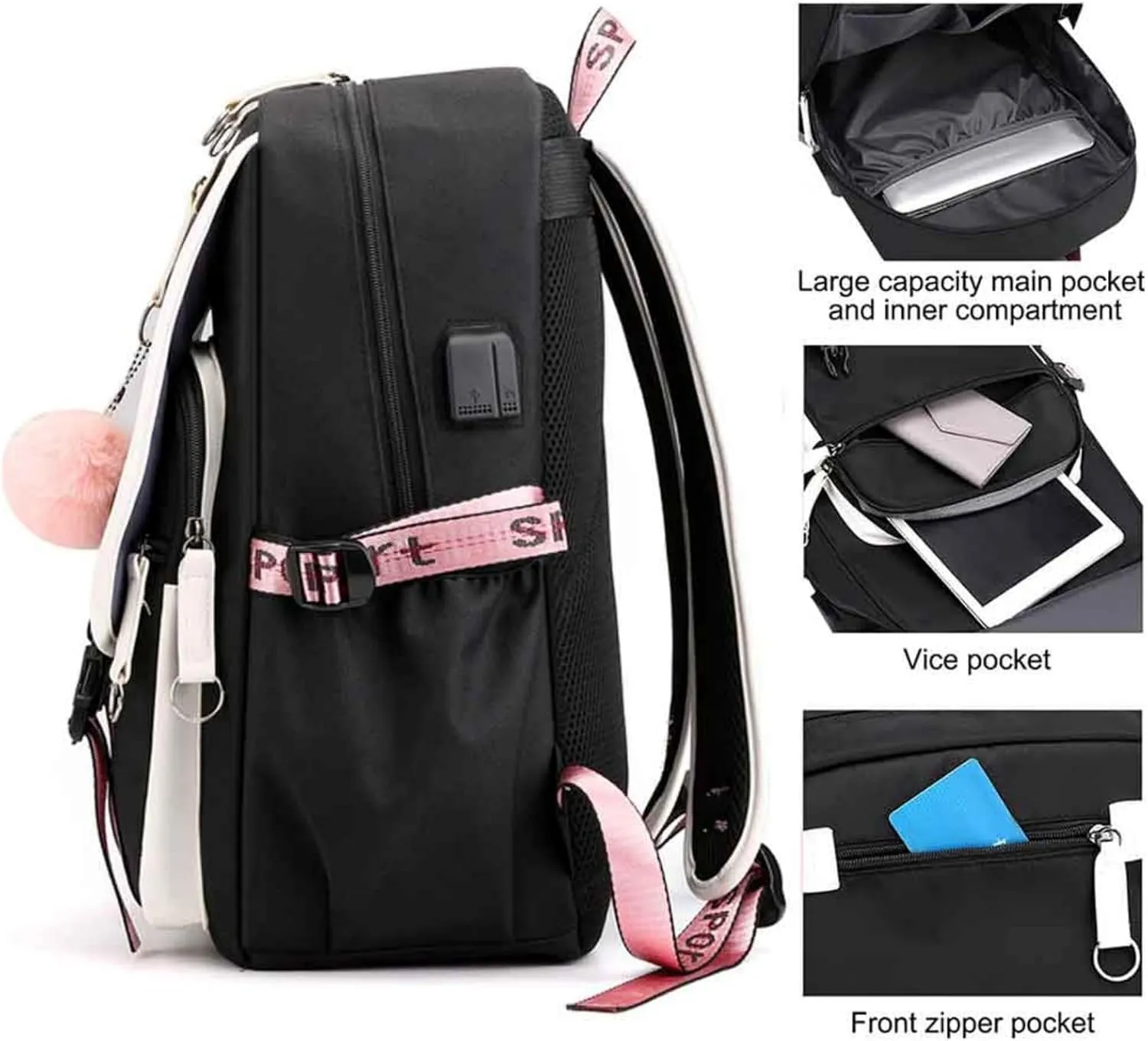Cute School Backpack for Girls Kawaii Travel Laptop Bookbag School Bags Cartoon 18 Inch Child Kids Backpacks Purple