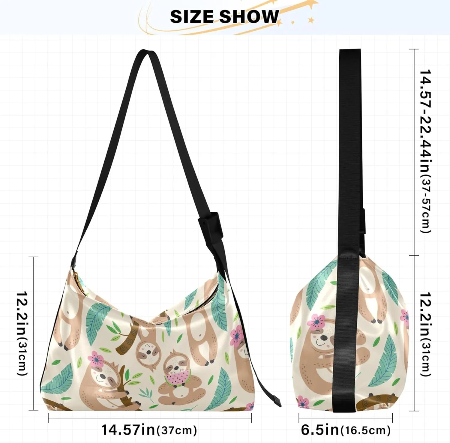 Cute Sloth Hanging Beige Soft Leather Handbags Hobo Large Womens Purse Design Animal Print Crossbody Hobo Purse