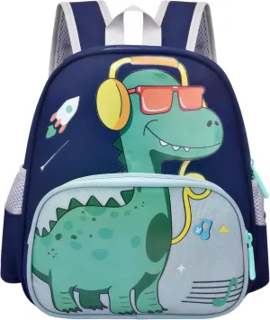 Cute Toddler Backpack Preschool Dinosaur Schoolbag for 2-6 Boys Kindergarten Children Travel Bookbag (Dark Blue)