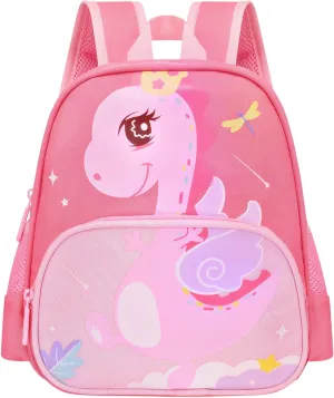 Cute Toddler Backpack Preschool Dinosaur Schoolbag for 2-6 Girls Kindergarten Children Travel Bookbag (Pink)