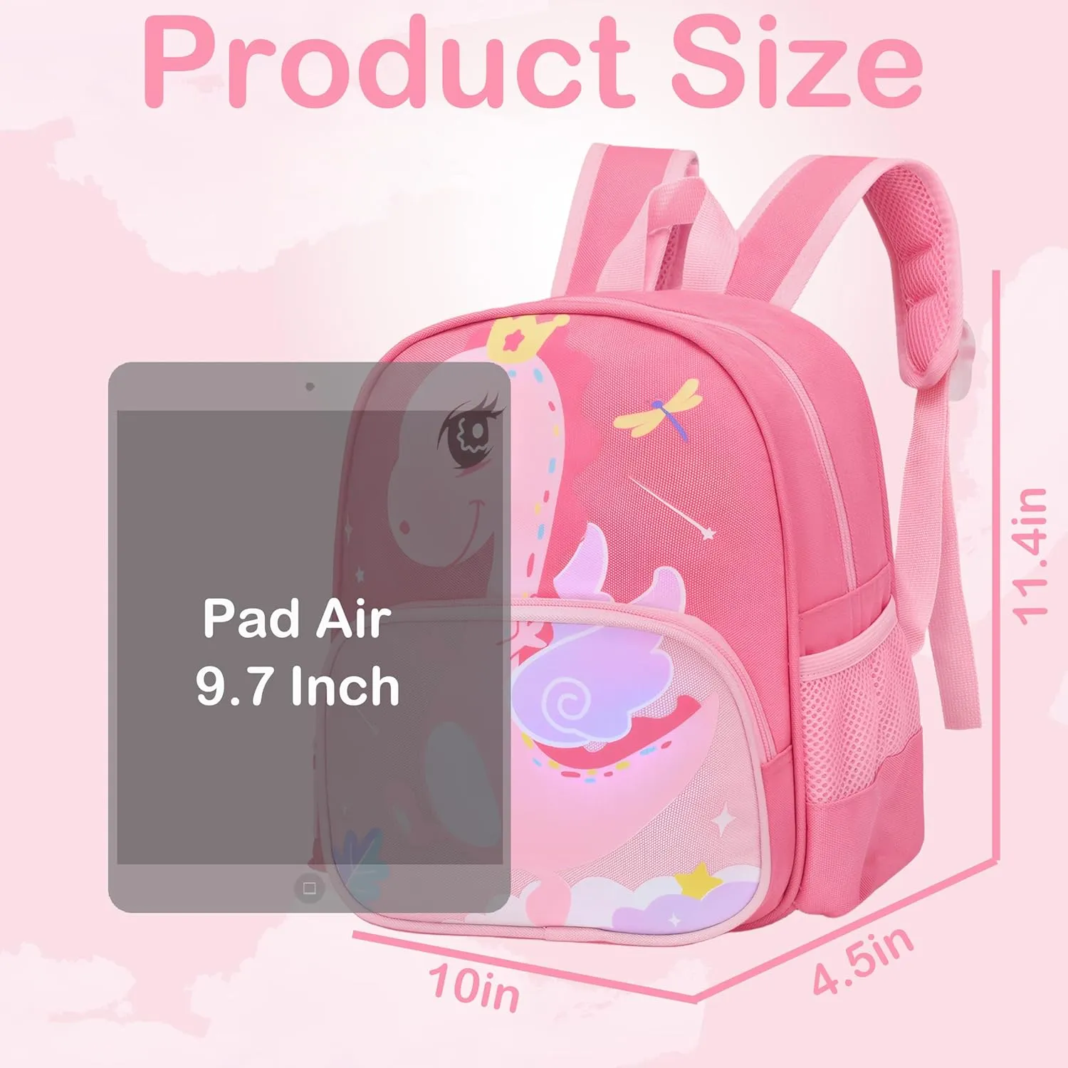 Cute Toddler Backpack Preschool Dinosaur Schoolbag for 2-6 Girls Kindergarten Children Travel Bookbag (Pink)