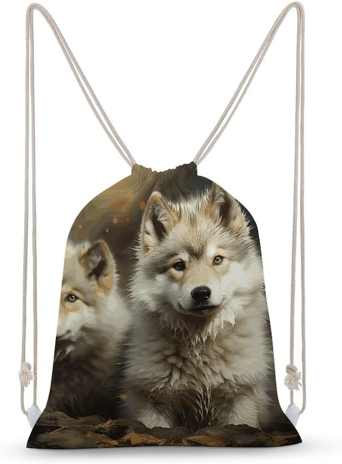 Cute Wolf Drawstring Backpack Lightweight Gym Bag Waterproof Cinch Bags for Women Men