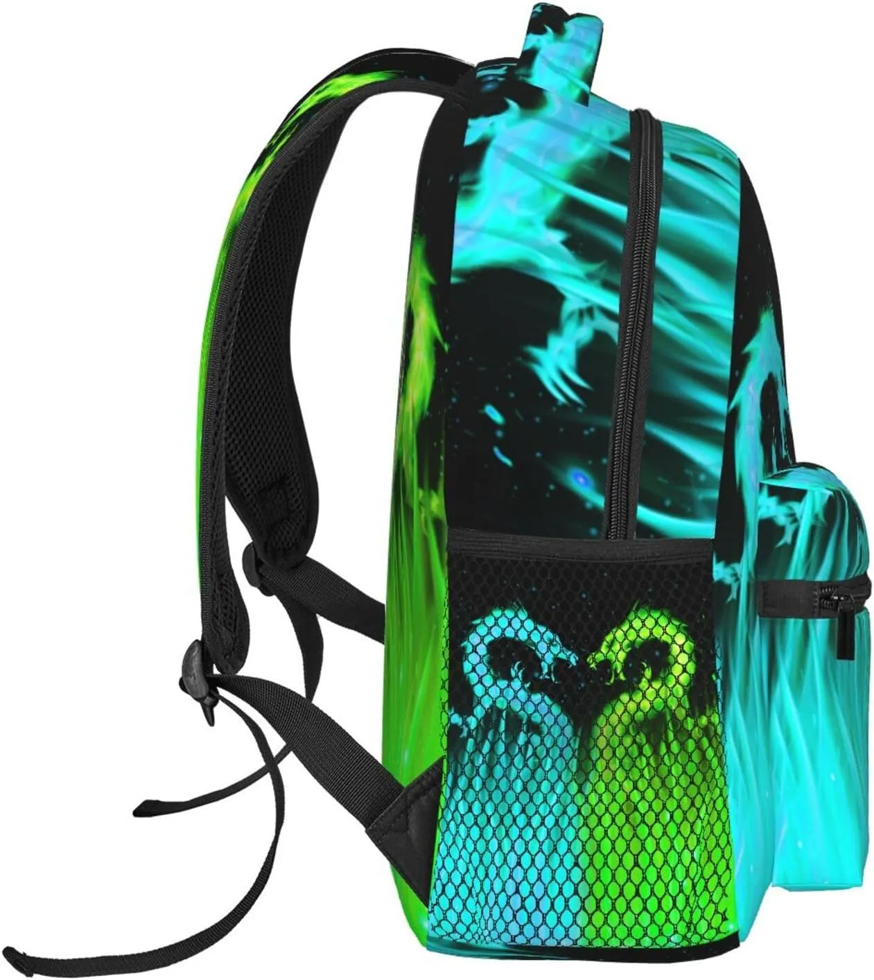Cyan and Green Dragon Backpack for Boys Ages 4-12 Cool Fire Flame Backpacks Animal Bookbag for 2nd 3rd 4th 5th 6th Grade Kids Girls Back to School Gifts