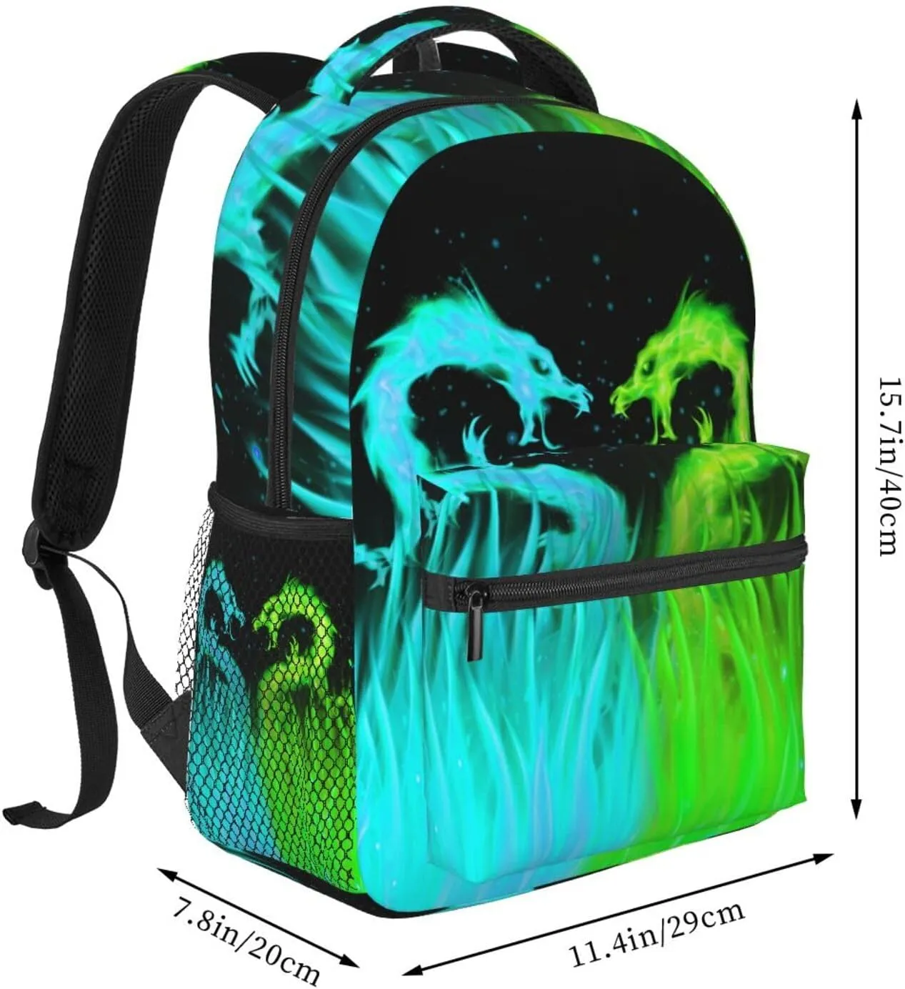 Cyan and Green Dragon Backpack for Boys Ages 4-12 Cool Fire Flame Backpacks Animal Bookbag for 2nd 3rd 4th 5th 6th Grade Kids Girls Back to School Gifts