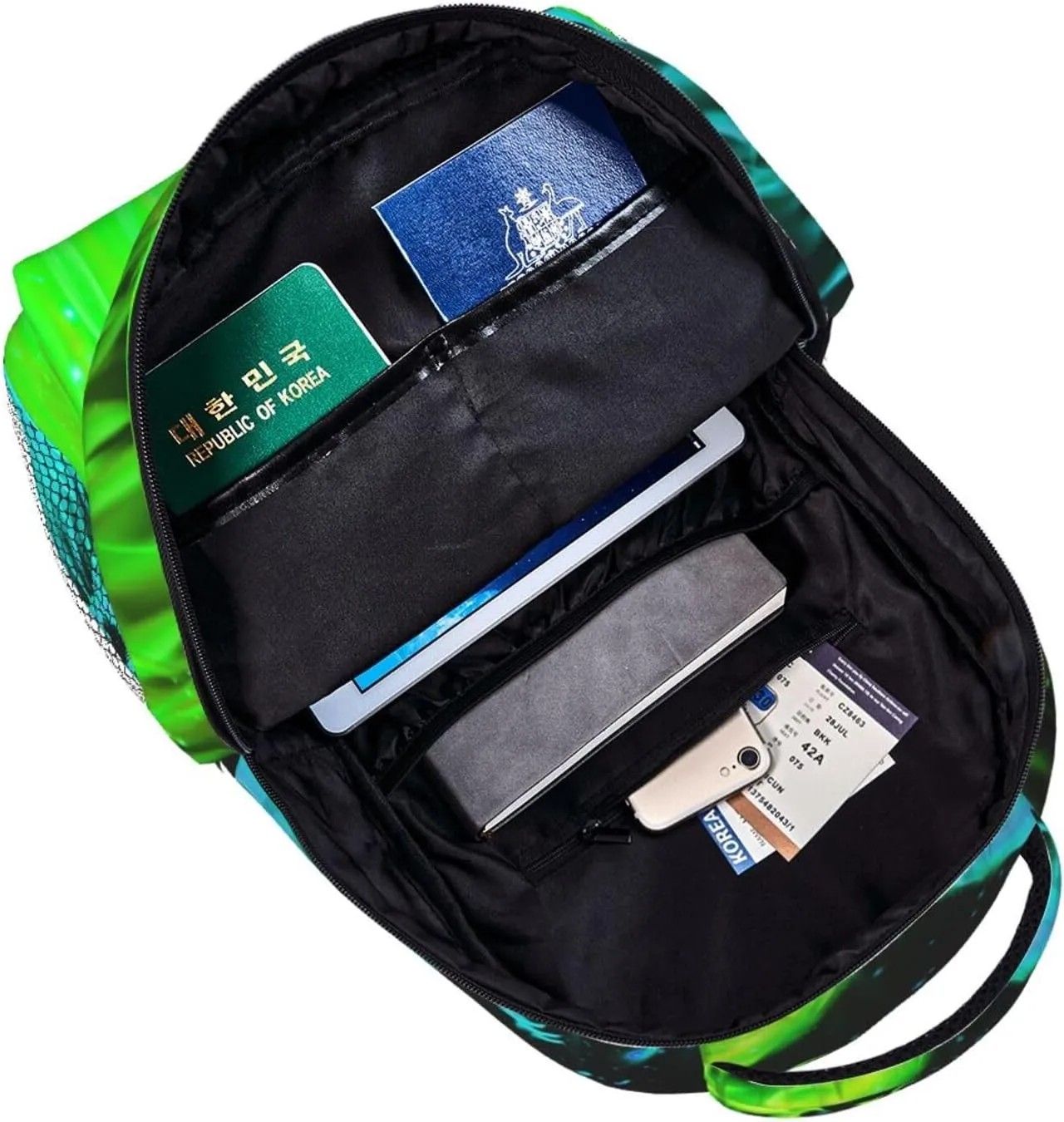 Cyan and Green Dragon Backpack for Boys Ages 4-12 Cool Fire Flame Backpacks Animal Bookbag for 2nd 3rd 4th 5th 6th Grade Kids Girls Back to School Gifts