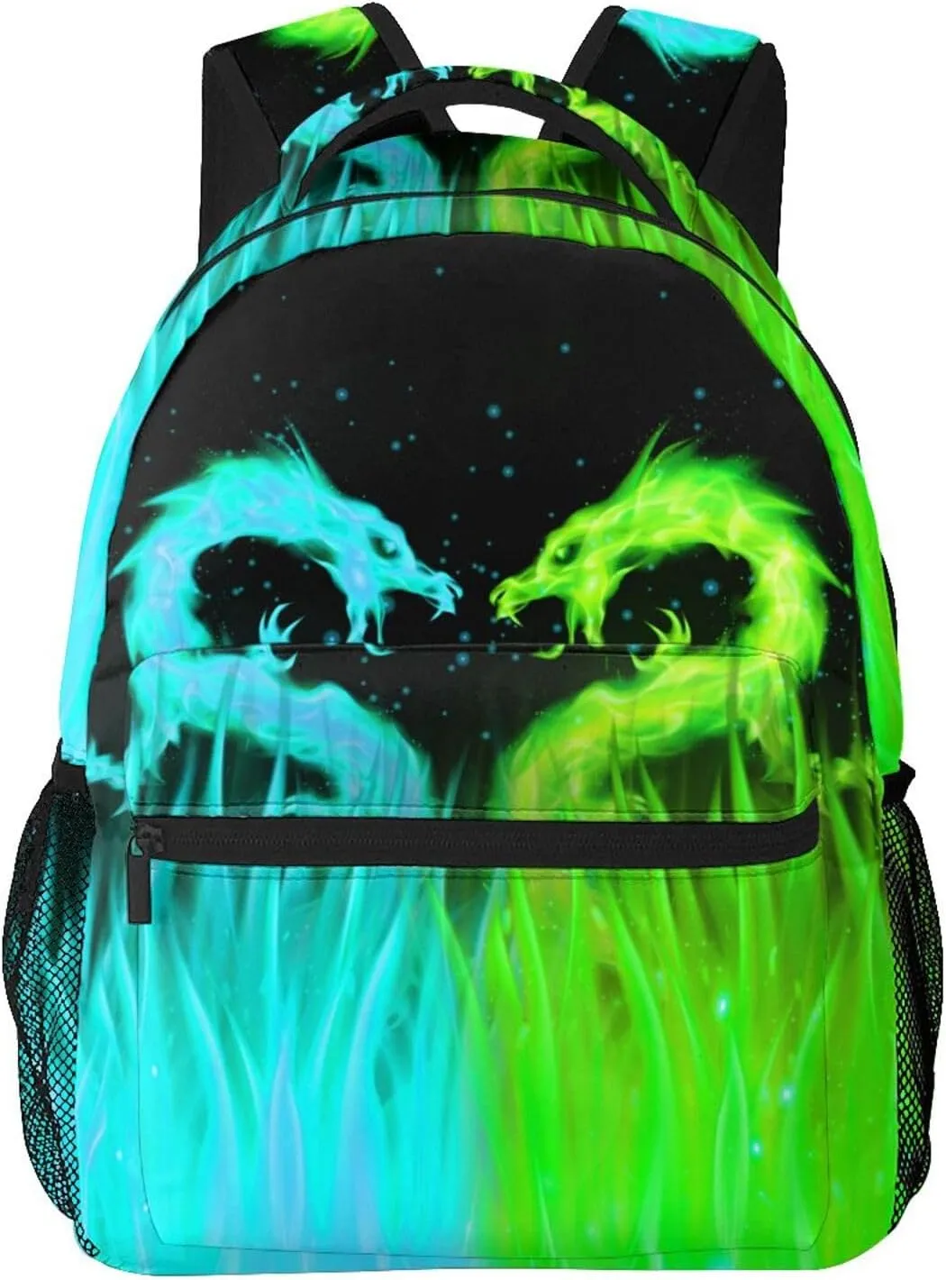 Cyan and Green Dragon Backpack for Boys Ages 4-12 Cool Fire Flame Backpacks Animal Bookbag for 2nd 3rd 4th 5th 6th Grade Kids Girls Back to School Gifts