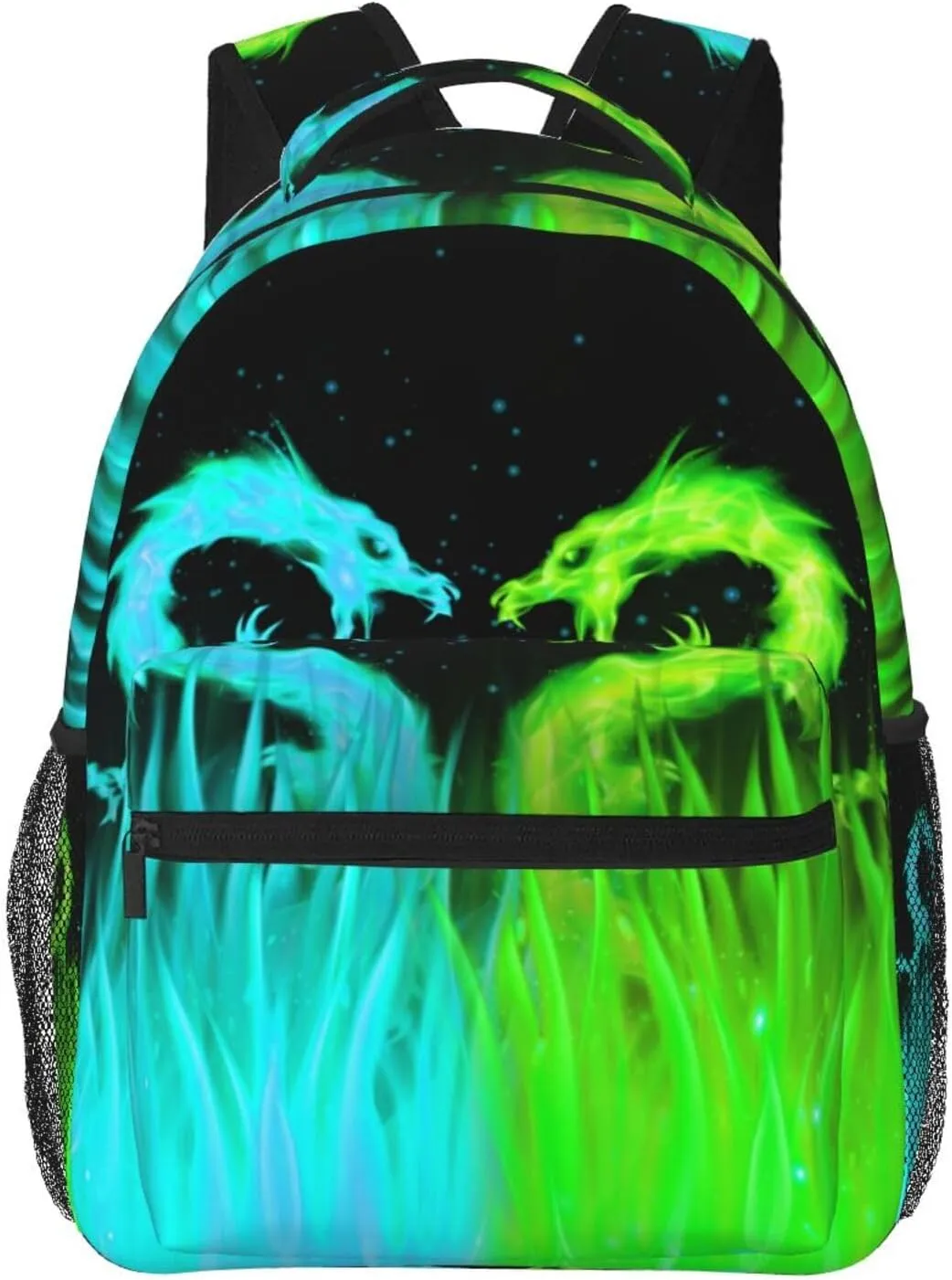 Cyan and Green Dragon Backpack for Boys Ages 4-12 Cool Fire Flame Backpacks Animal Bookbag for 2nd 3rd 4th 5th 6th Grade Kids Girls Back to School Gifts