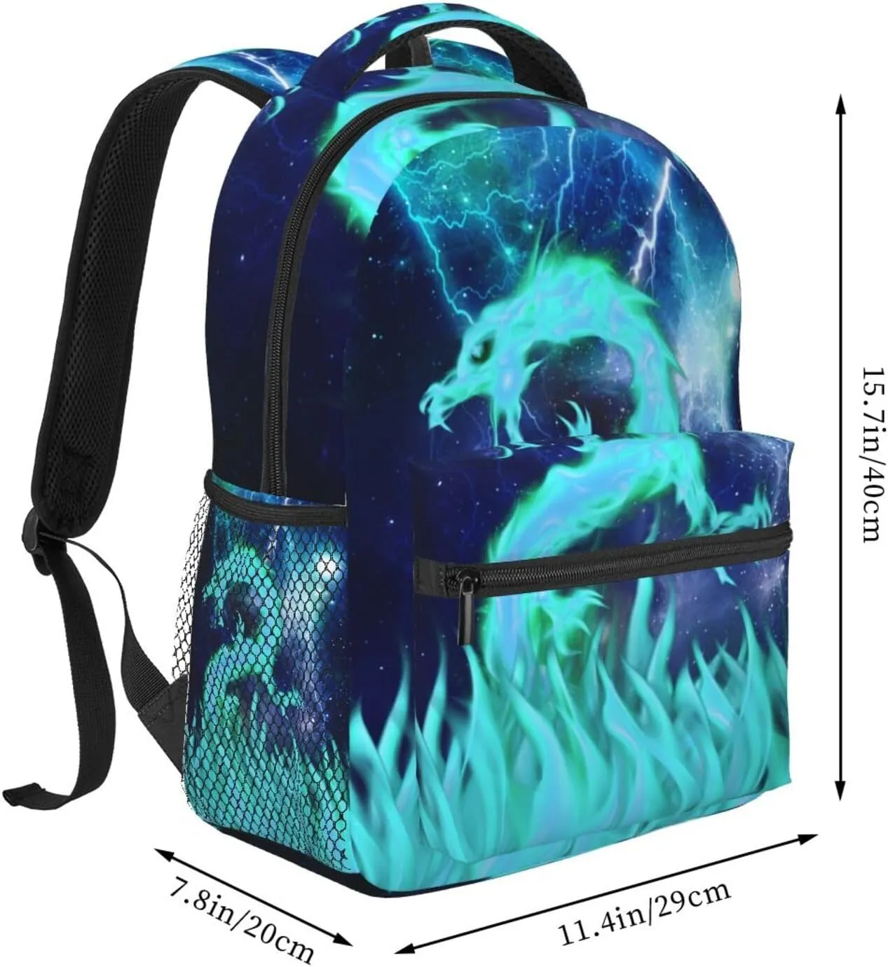 Cyan Dragon Backpack for Boys Girls Kids Cool Lighting Bookbags for 2nd 3rd 4th 5th 6th Grade Back to School Animal Backpacks