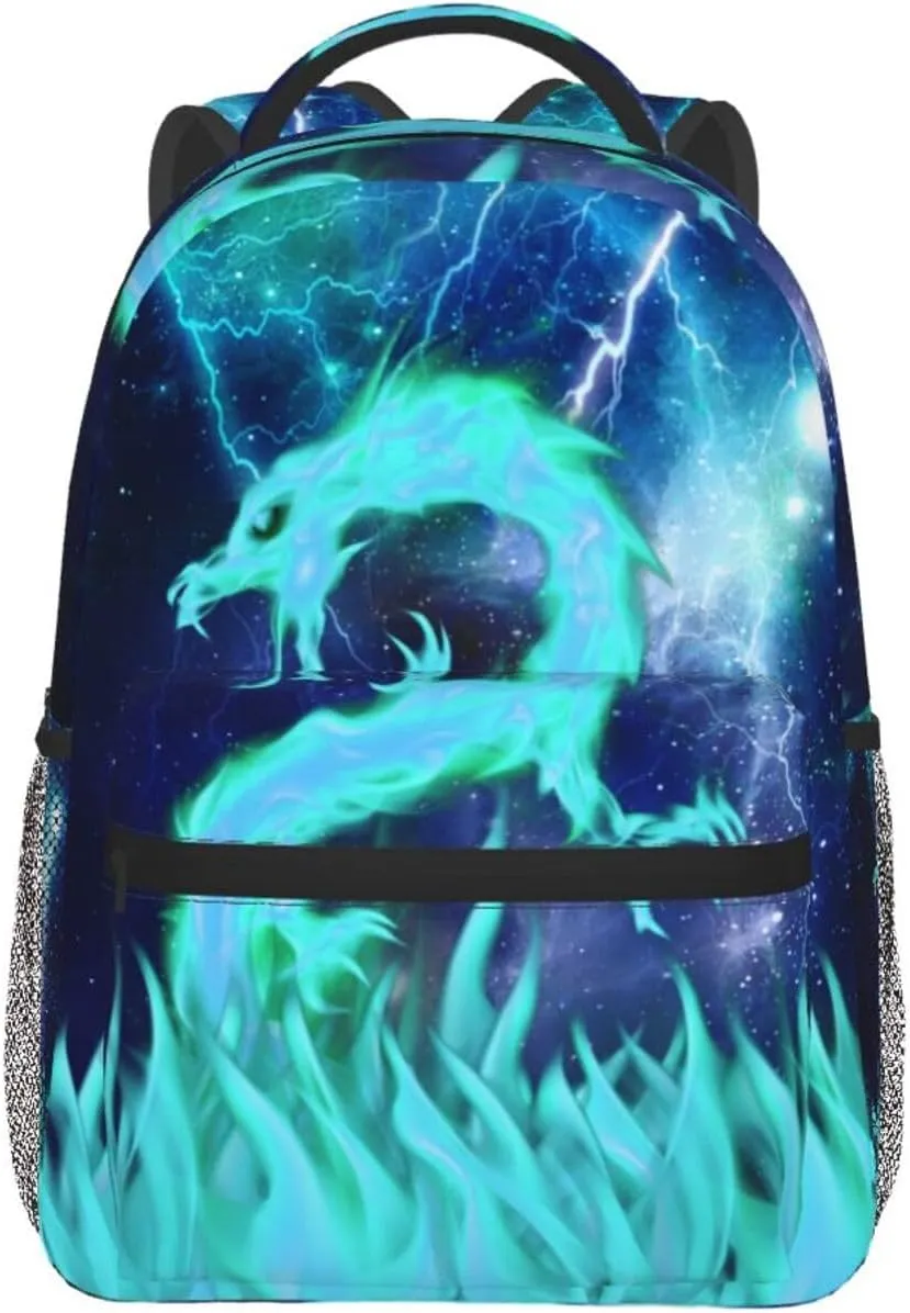 Cyan Dragon Backpack for Boys Girls Kids Cool Lighting Bookbags for 2nd 3rd 4th 5th 6th Grade Back to School Animal Backpacks