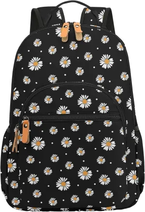 Daisy Travel Backpack for Women Laptop Backpack Water Resistant College Stylish Backpacks Dapack Shoulder Carry On Bag Black